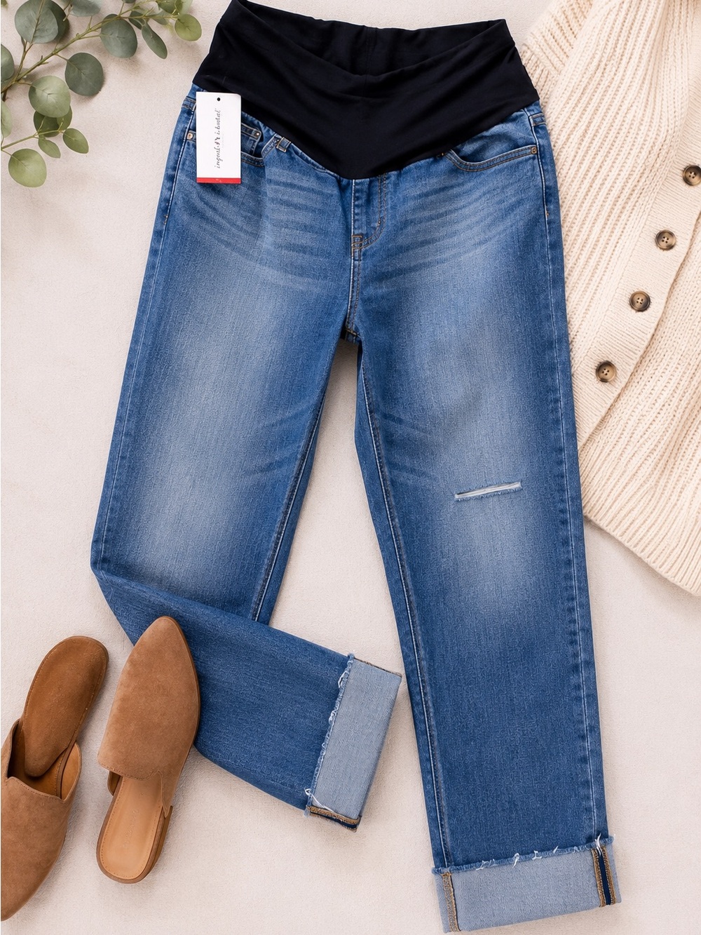 NWT Ingrid & Isabel Maternity Jeans Size 14 Medium Wash Crossover Panel - Picture 4 of 4